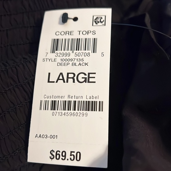 INC International Concepts black smocked cold shoulder ruffled top blouse Sz L - Picture 7 of 8